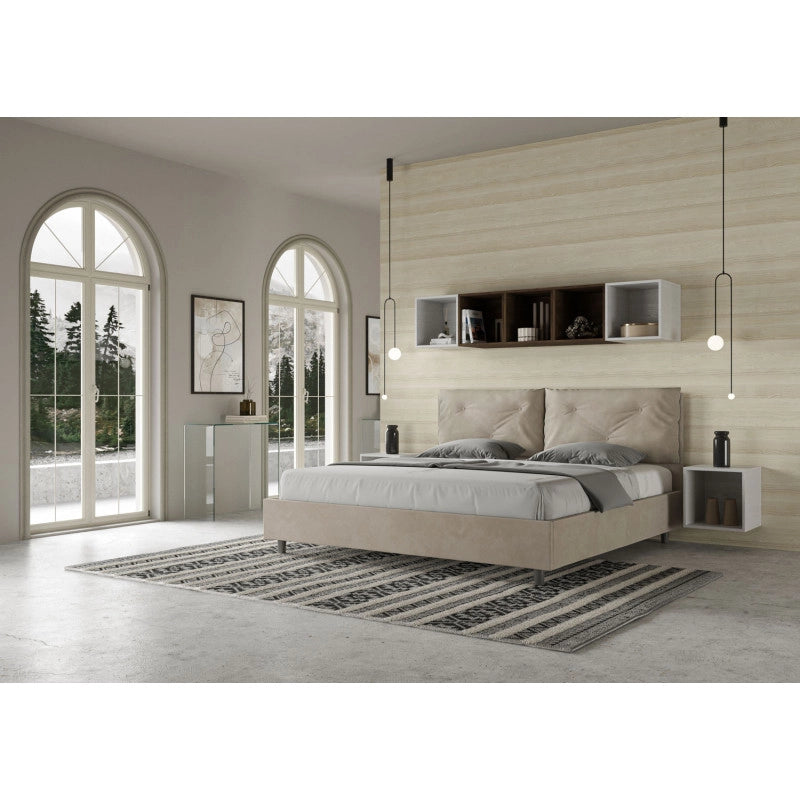 Letto imbottito Matrimoniale 200x200 cm Large - Contenitore,Microfibra,Sabbia