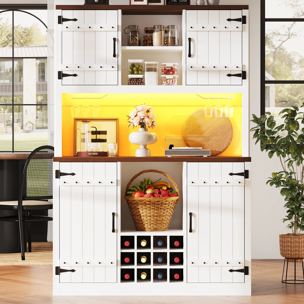 Colonna da cucina LED con 2 ante; nicchia aperta e portabottiglie; per cucina; 120 × 40 × 180 cm