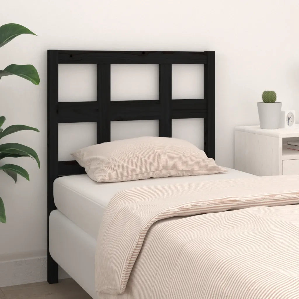 Testiera | Testata per Letto Nera 95,5x4x100 cm in Legno Massello di Pino