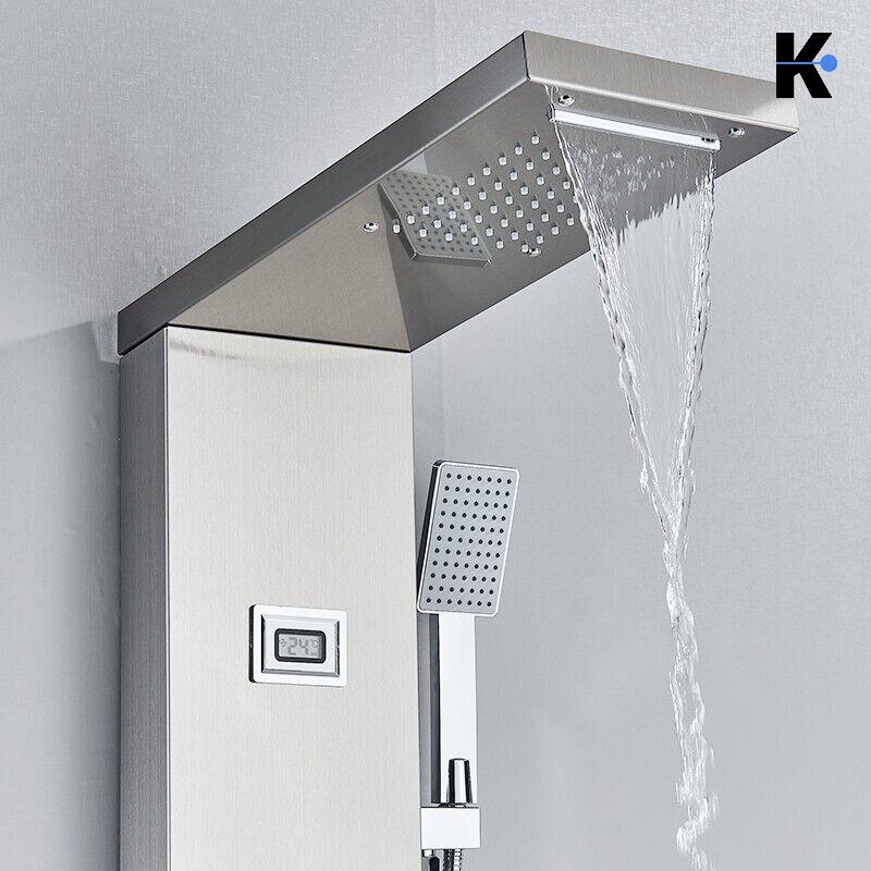 BERND | Pannello doccia premium a pioggia in acciaio inox | Sistema doccia massaggiante in argento spazzolato | Rubinetto miscelatore sistema