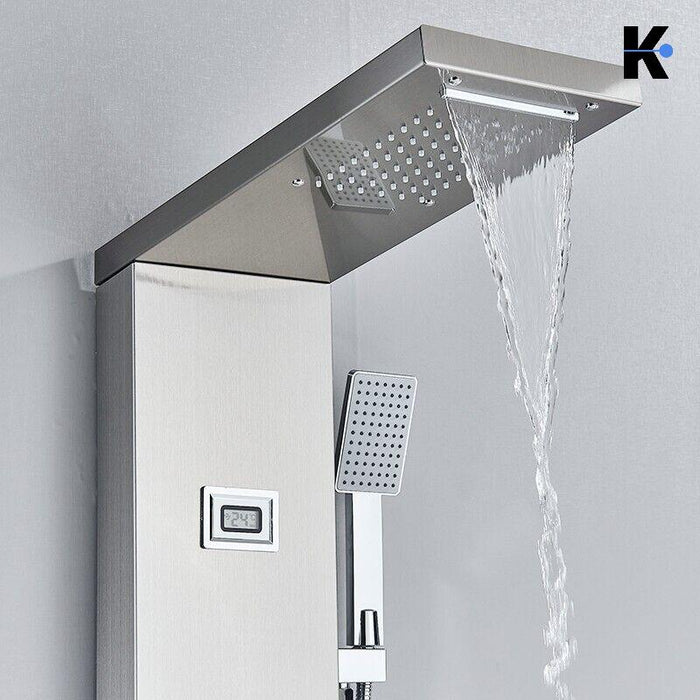 BERND | Pannello doccia premium a pioggia in acciaio inox | Sistema doccia massaggiante in argento spazzolato | Rubinetto miscelatore sistema