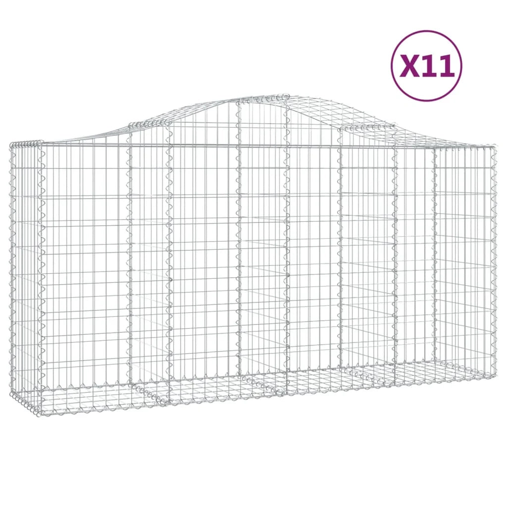 Cestini gabbioni recinzione a gabbia muro di contenimento ad arco 11 pezzi 200 x 50 x 100/120 cm ferro zincato argento 02_0040320