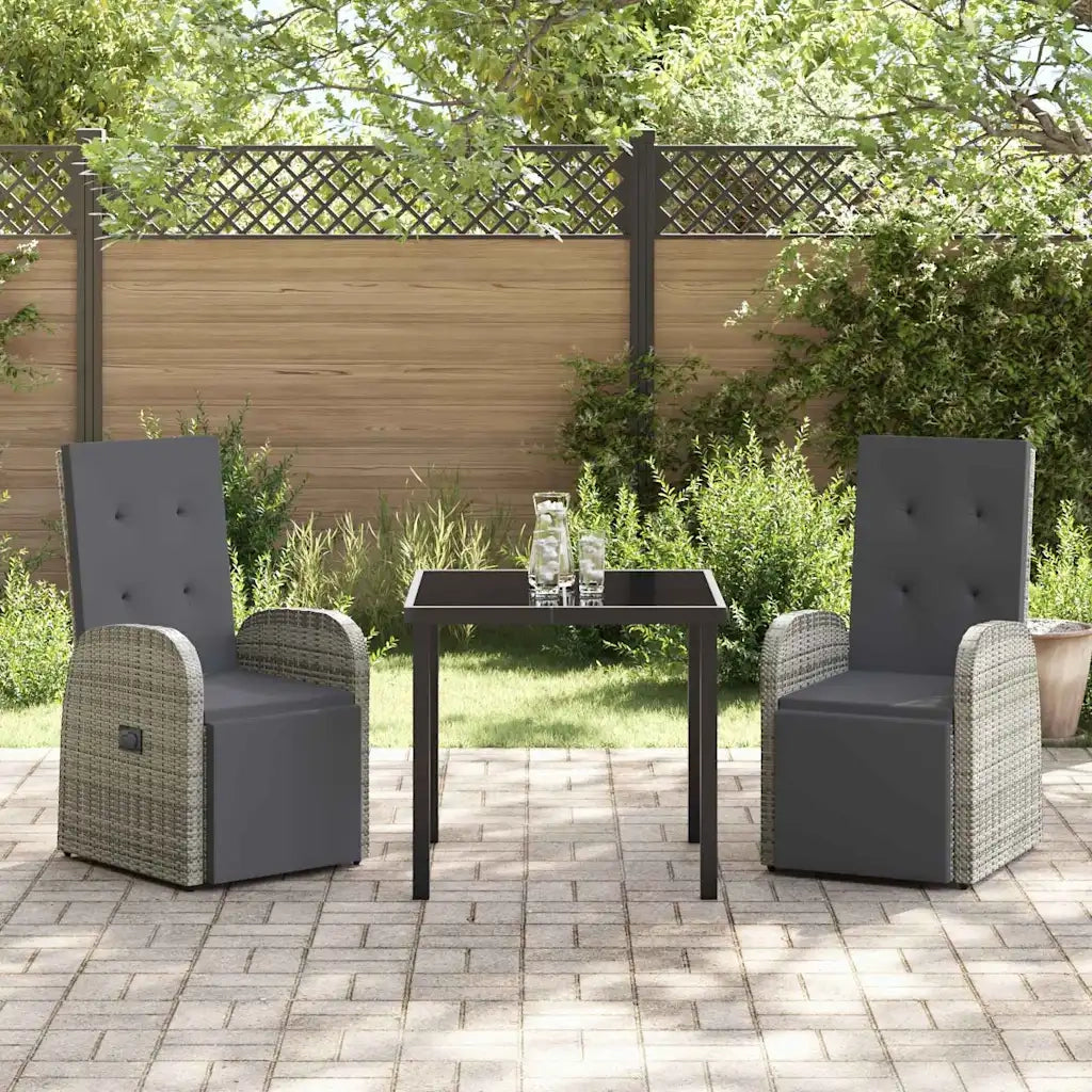 Set da Pranzo per Giardino con cuscino 3 pcs Grigio polyrattan