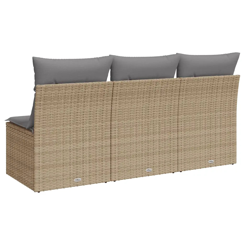 Divano da Giardino con Cuscini a 3 Posti-Sofa da Giardino-Divano da esterno Beige in Polyrattan 255478