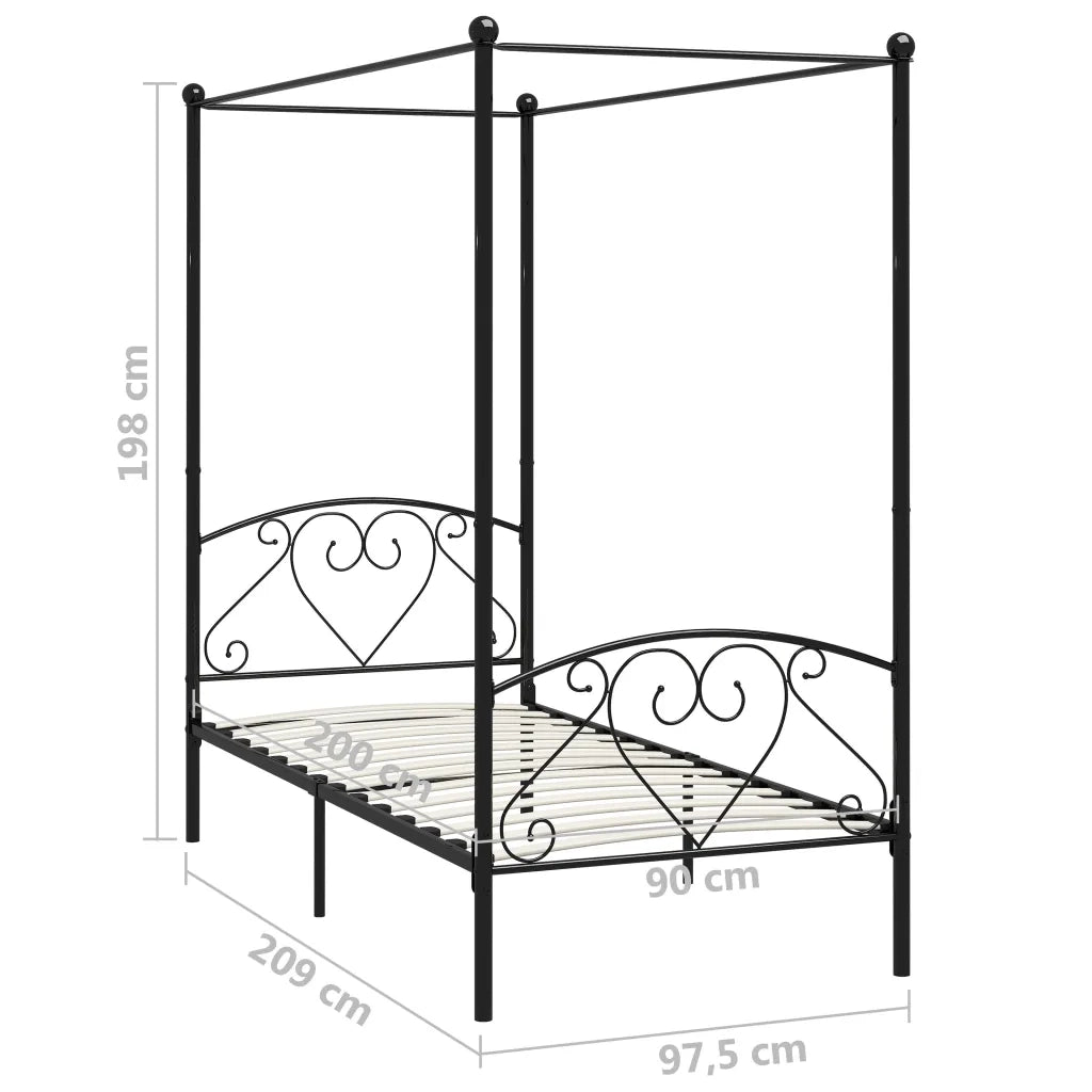 Giroletto Baldacchino senza Materasso-Struttura Letto Nero Metallo 90x200 cm