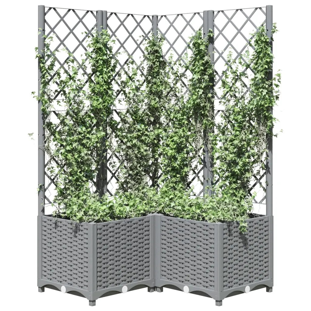 Fioriera da Giardino con Graticcio-Vaso da Esterno-Fioriera con Griglia Grigio Chiaro 80x80x136cm PP