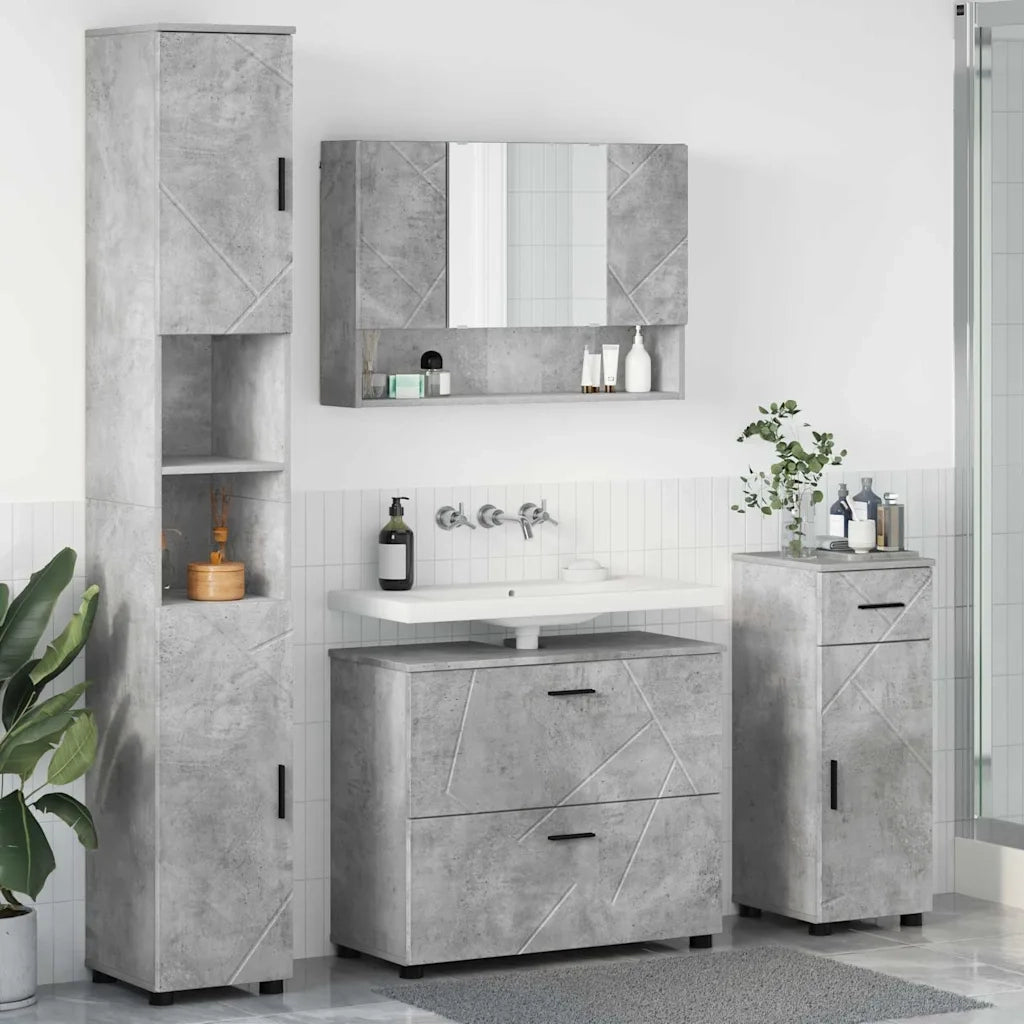 Set di mobili per il bagno con cassetto 4 pcs Grigio cemento