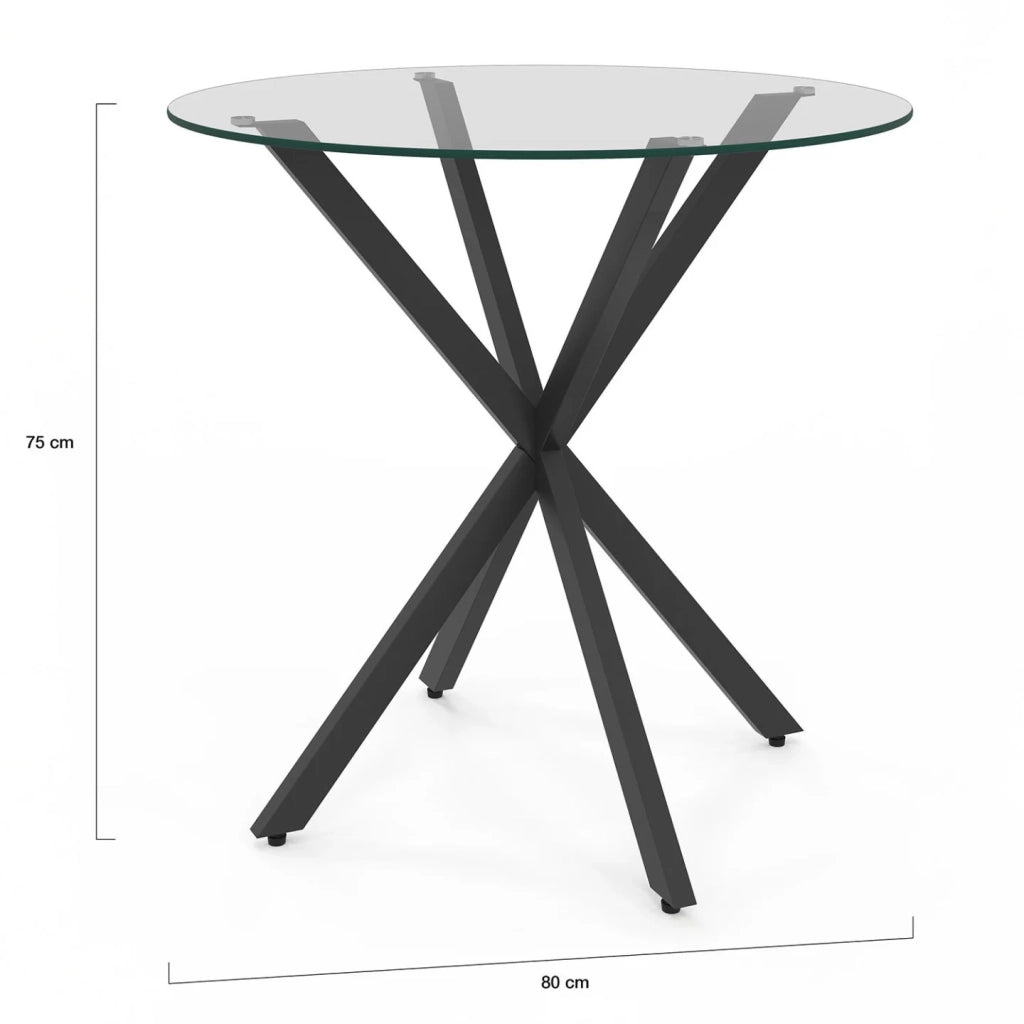 IDMarket - Tavolo da pranzo rotondo per 4 persone ALIX con gamba a ragno nera e piano in vetro da 80 cm