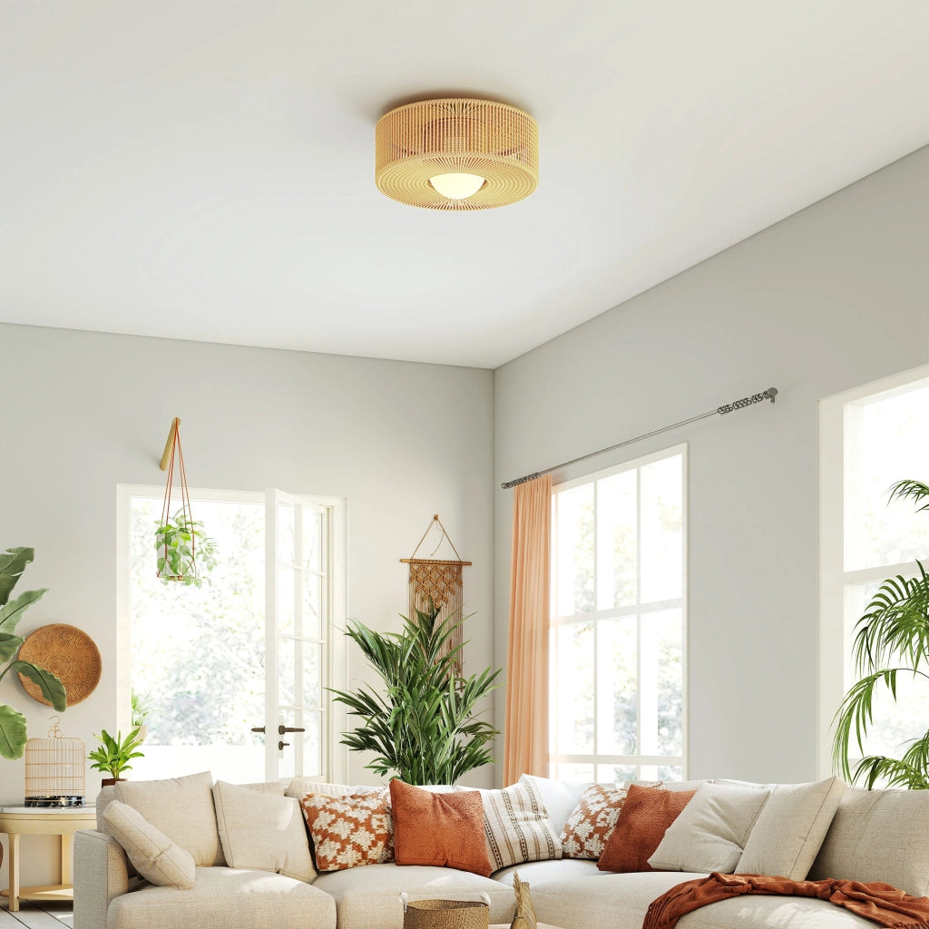 Lampada a Soffitto LED 20W 3000K con Paralume in Lino ¨C zephmum ¨C Marrone