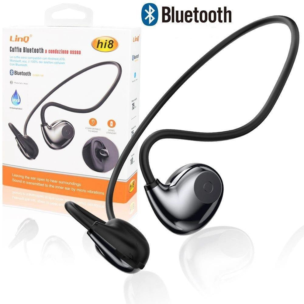 Trade Shop - Auricolari Sportivi Conduzione Ossea Cuffie Bluetooth Senza Fili Hi8 Android Ios -
