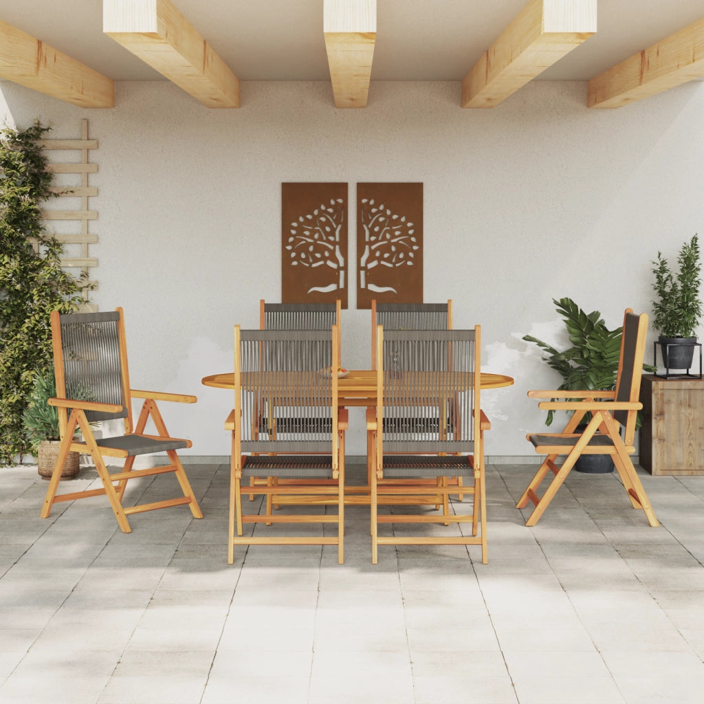 Set da Pranzo Giardino 7 Pezzi Grigio in Legno Massello d'Acacia e Rattan Sintetico