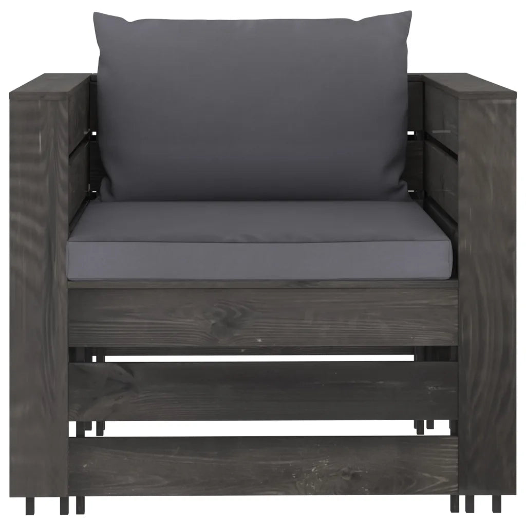 Set Salotto da Giardino 2pz con Cuscini Legno Impregnato Grigio 3068144
