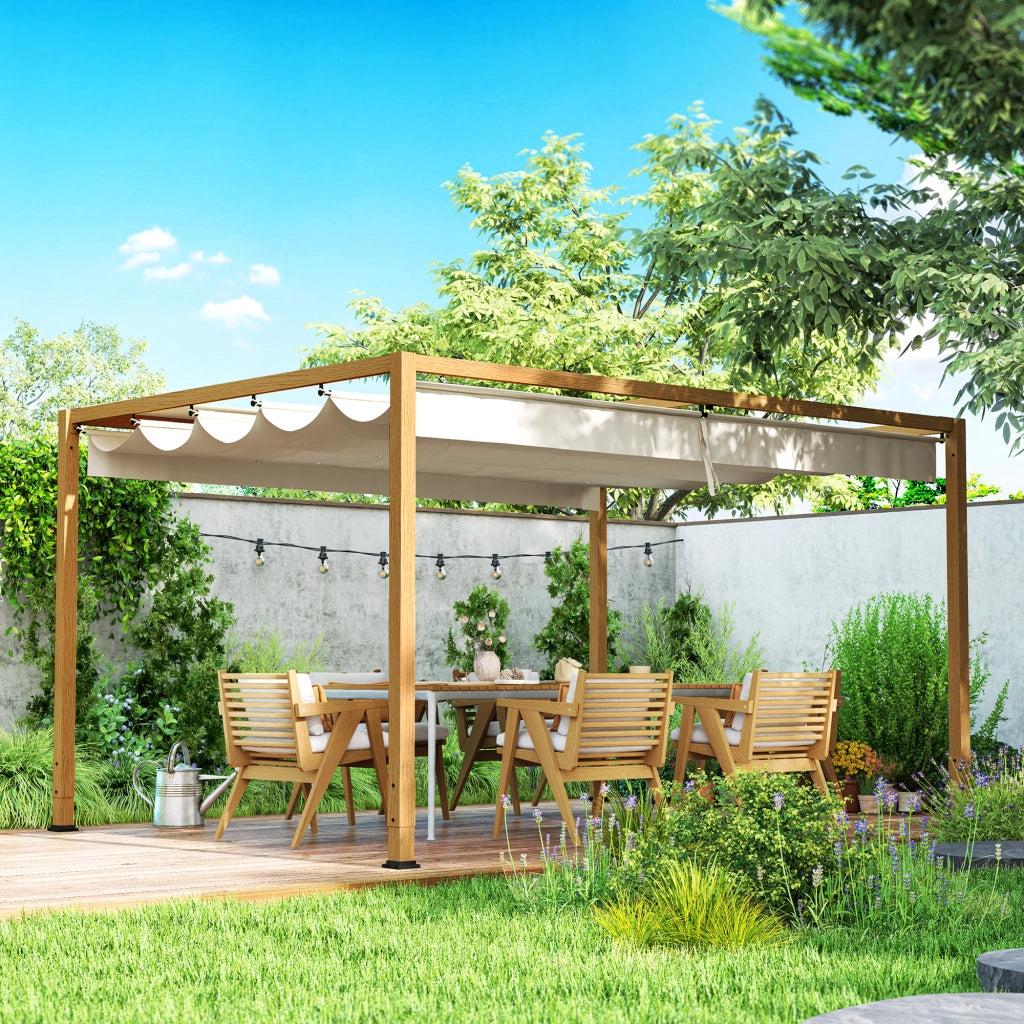 Pergola da giardino con tetto retrattile ¨C Zephmum ¨C Alluminio effetto legno 4x3 m