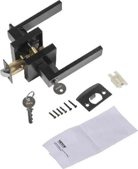 Maniglia con serratura - Chiave integrata - 2 maniglie - Completa con serratura - Serratura - Accessori porta - Maniglia porta - Fatta di acciaio resistente - Serratura camera da letto - Serratura soggiorno - Nero
