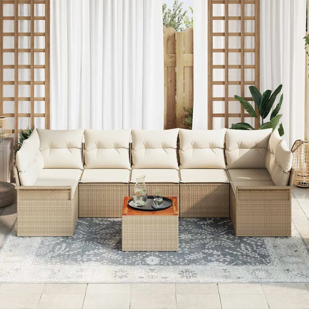 Set Divano da Giardino con cuscino 8 pcs Beige polyrattan 3347295