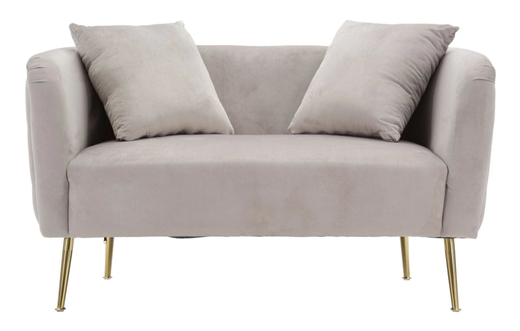 Divanetto in tessuto grigio con gambe dorate cm 127x74x71