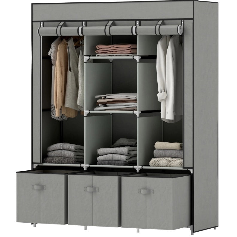 Armadio in tessuto grigio chiaro 125 x 43 x 162,5 cm con 2 barre e 3 cassetti