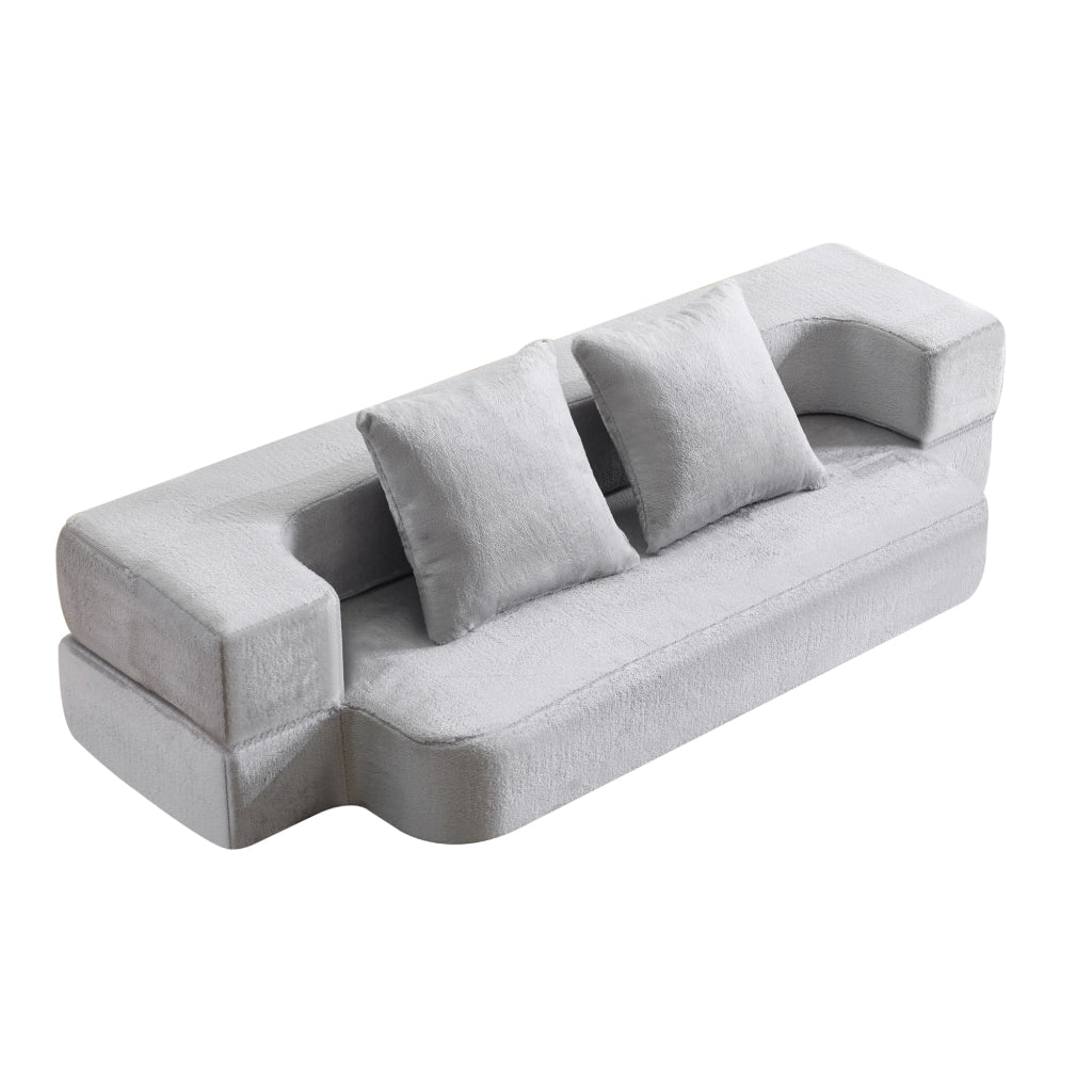Divano letto trasformabile 2 in 1 in schiuma, tessuto morbido, 2 posti, senza montaggio, grigio chiaro
