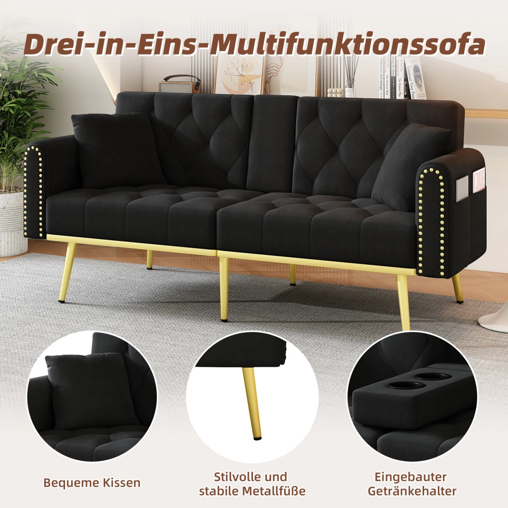 DIVANO LETTO Reclinabile 175x80x73,5 cm Velluto Nero