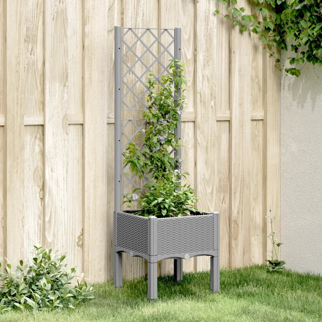 Fioriera da Giardino con Graticcio-Vaso da Esterno-Fioriera con Griglia Grigio Chiaro 40x40x142cm PP