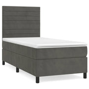 Letto singolo | Letto per adulti | Giroletto a Molle con Materasso Grigio Scuro 90x190 cm Velluto