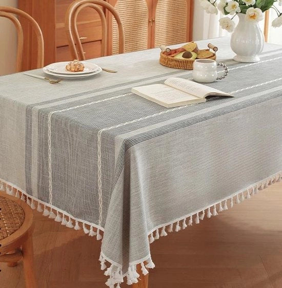 Tavolo quadrato coperto di lino di cotone - Duraturo, impermeabile, morbido e senza pieghe - Con pennellini - Adatto per cucina, sala da pranzo, festa, festival, decorazione da tavolo - 140x260cm
