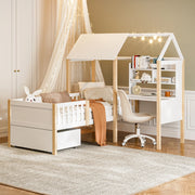 Letto a soppalco 90x200 cm con scrivania; libreria e cassetti in legno bianco