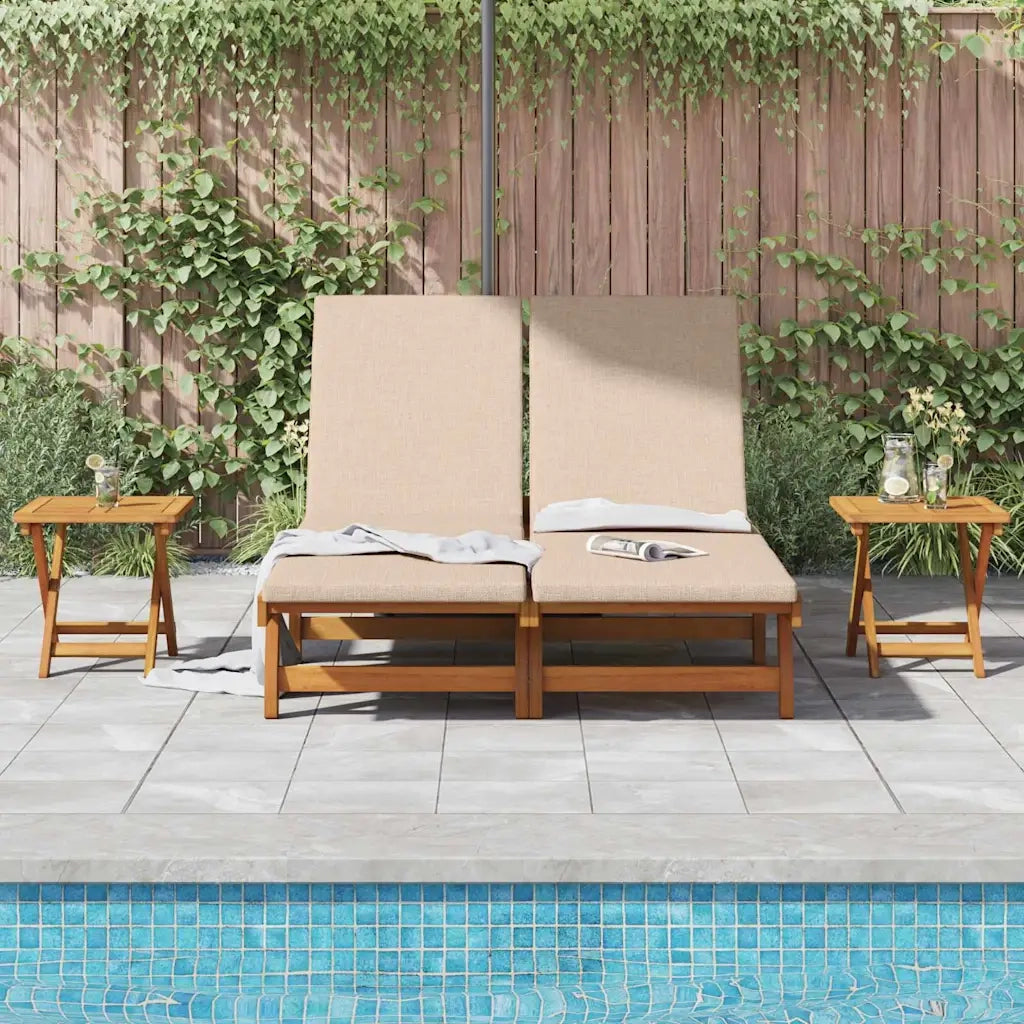 Lettino da sole con cuscino Beige Legno di Acacia Massello 3407701