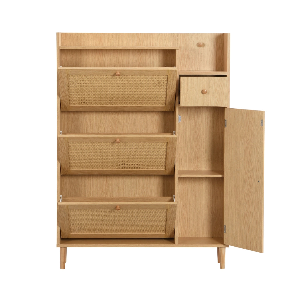 Scarpiera in rattan - Zephmum- 90x125x17 cm - 3 ante ribaltabili e 1 cassetto