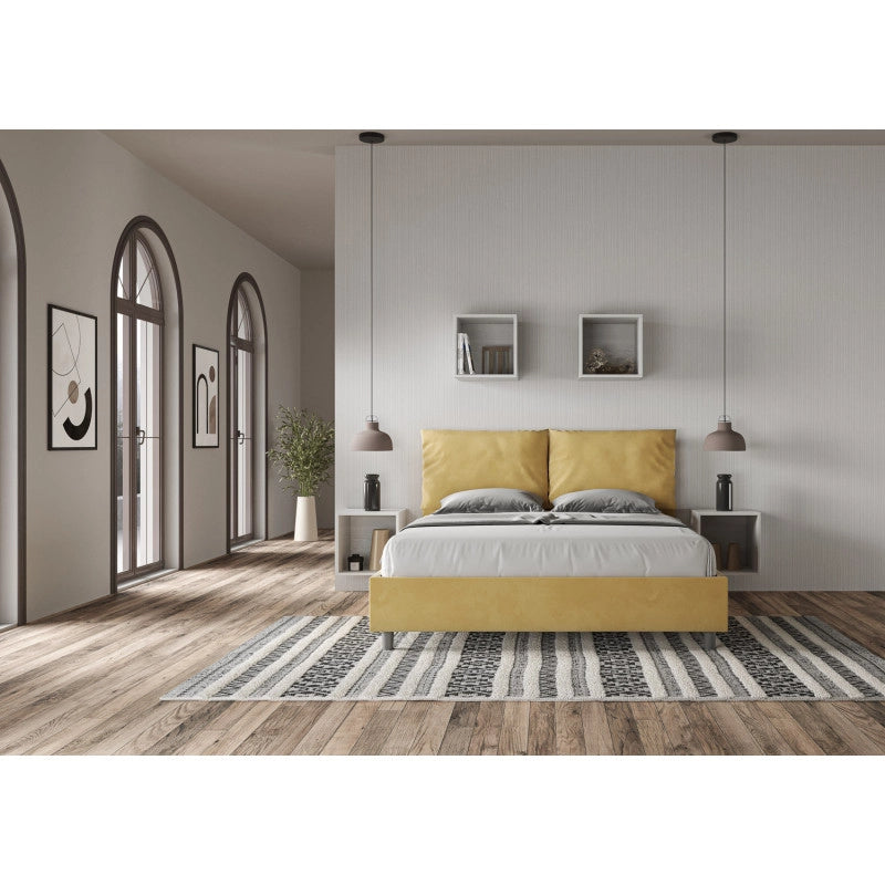 Letto imbottito Letto Matrimoniale alla Francese 150x200 cm Large - Con rete,Microfibra,Ocra