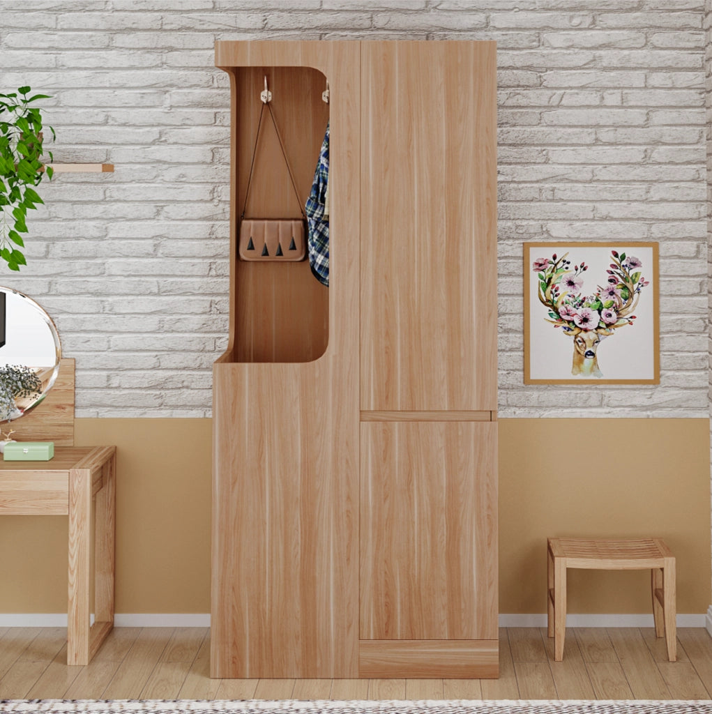 Armadio 70x40x170 cm con 4 cassetti e vano appendiabiti aperto in legno naturale