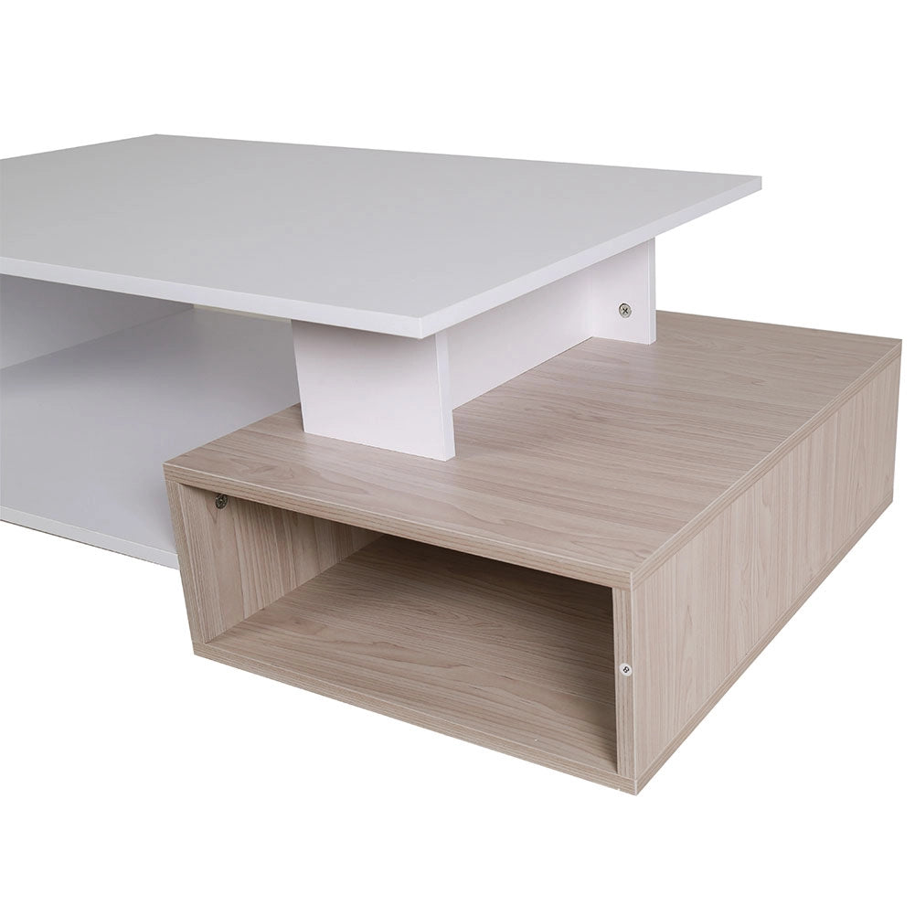 Tavolino Divano Salotto Rettangolare Design Moderno Legno 4 Ripiani Bianco Oak