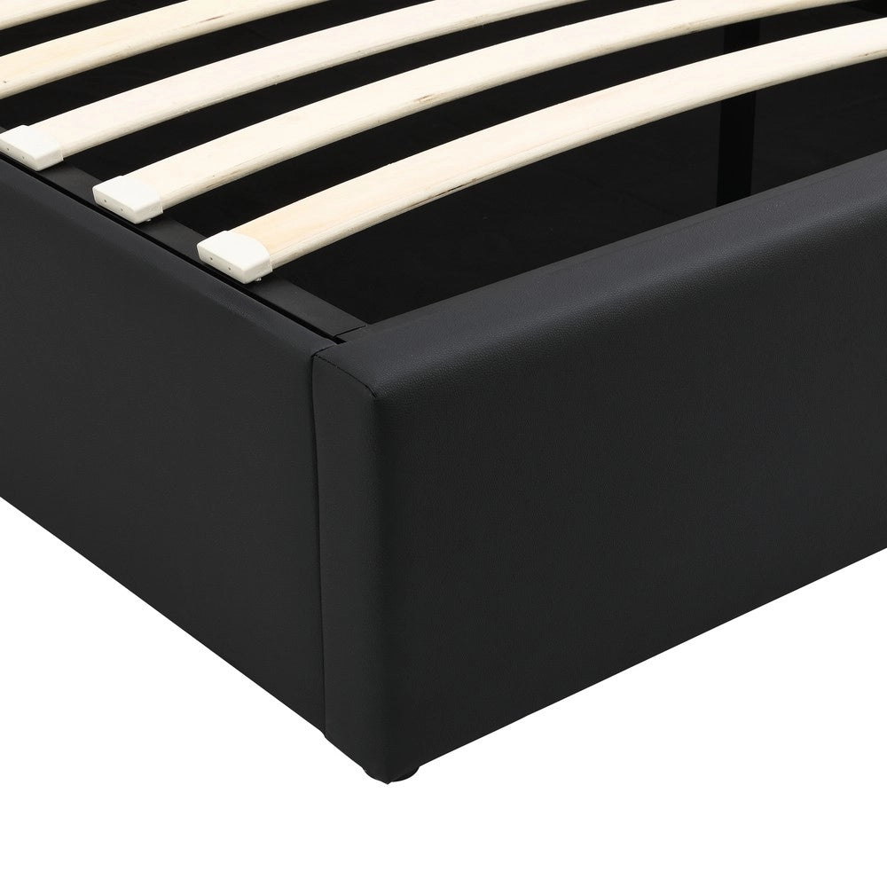Letto Imbottito con LED ¨C MINIMAL ¨C Similpelle Nero, Contenitore Idraulico, Rete a Doghe, 90x200