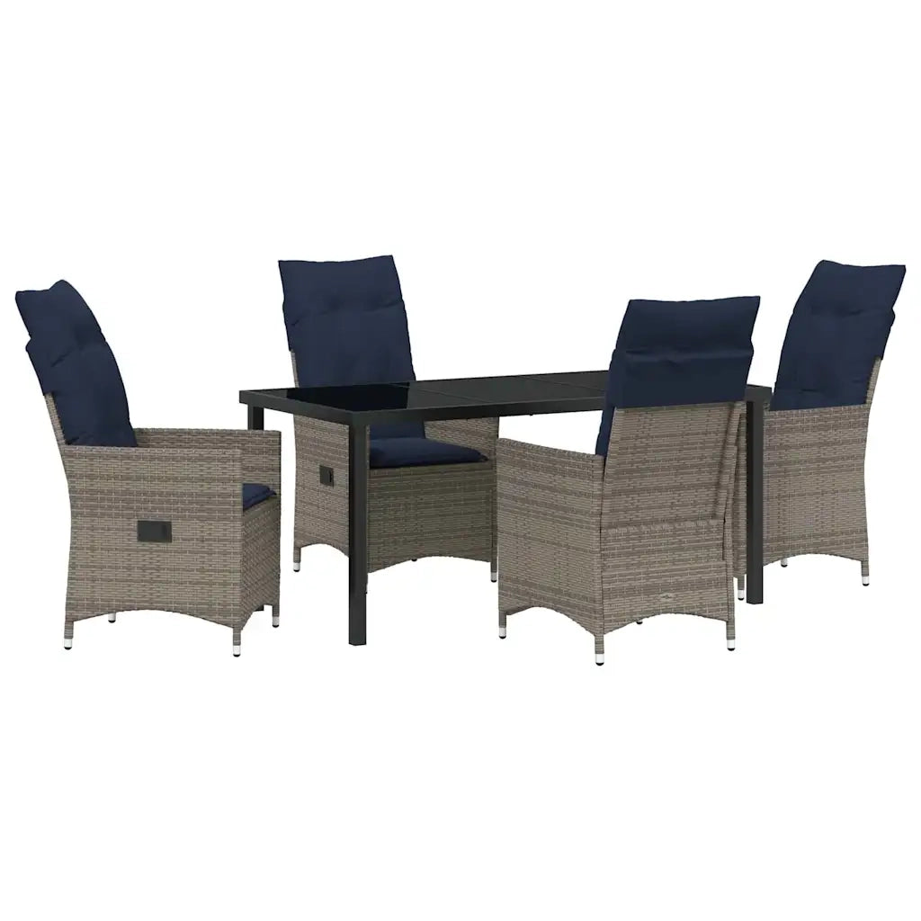 Set di tavolo e sedie con cuscino 5 pcs Grigio Rattan in PE