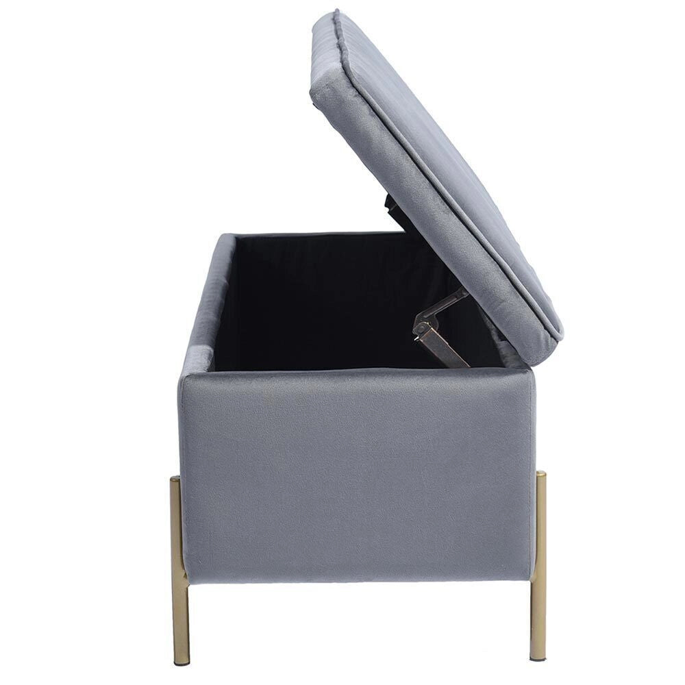 Cassapanca Pouf Contenitore Panca Sgabello Poggiapiedi Tessuto Velluto 105x44H45cm Grigio
