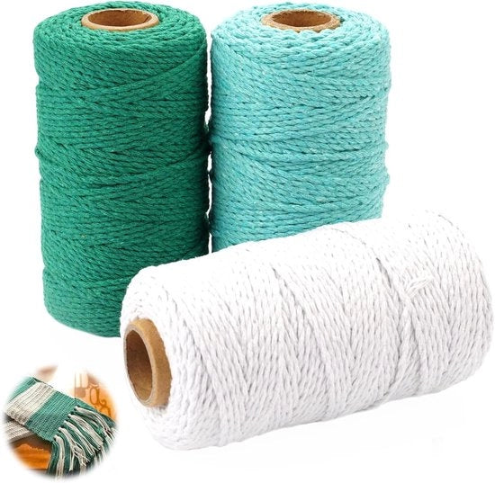 Set di fili macramé in cotone 100m x 2mm a colori, 3 pezzi, per lavori di maglia, progetti di DIY e portainnesti di piante
