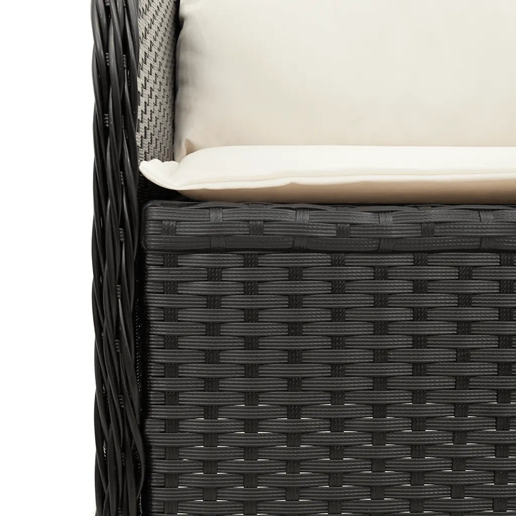 Divano Angolare da Giardino con Cuscini Nero in Polyrattan