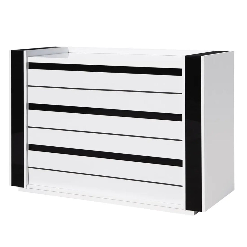Cassettiera LINA bianca e nera con LED – 124 x 87 x 50 cm