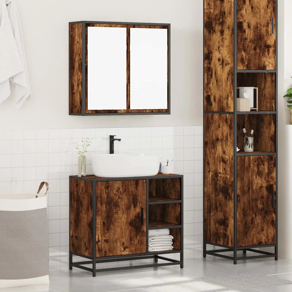 Set Mobili da Bagno 2 pz Rovere Fumo in Legno Multistrato 3300907