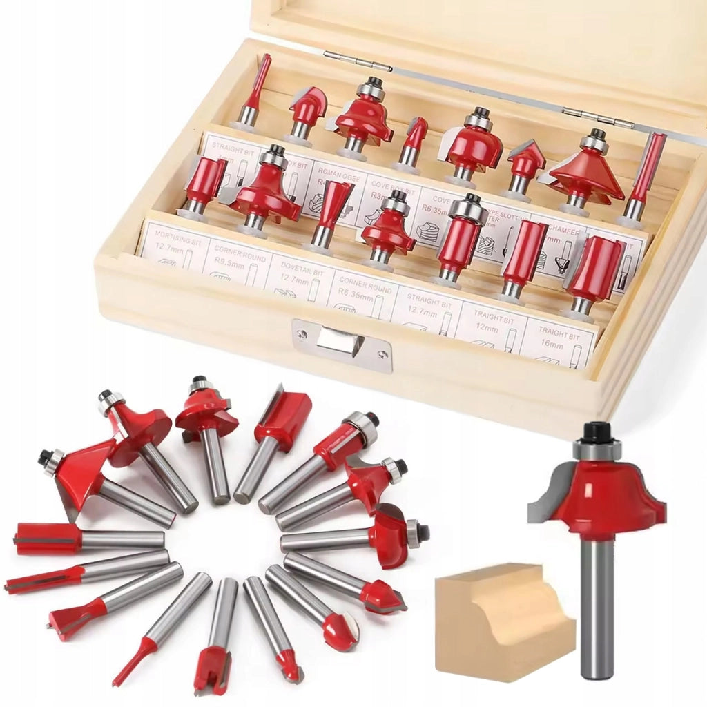 Set Frese per Legno Rosfix WoodCut Pro 15 – 15 Pezzi | Trascinatore 6,35 mm | Alta Qualità, Acciaio e Carburo