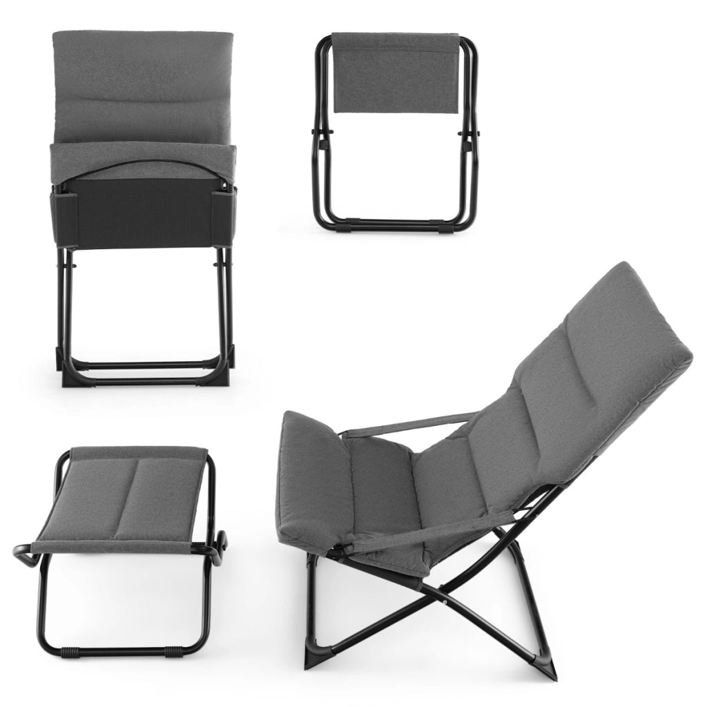 Sedia a sdraio pieghevole da patio con poggiapiedi e cuscino rimovibile, Sedia da esterno portatile Grigio