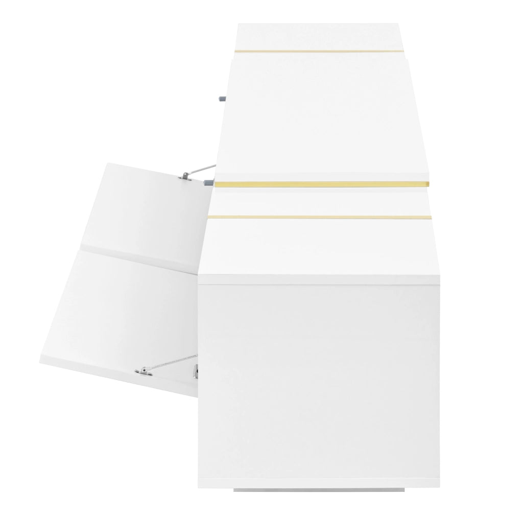 Mobile TV estensibile con frontali lucidi; 2 vani aperti e spazi chiusi; per soggiorno; 275 × 35 × 37 cm