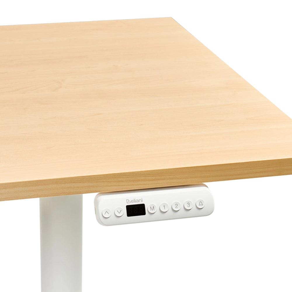 Scrivania regolabile in altezza elettricamente bianco 120 x 60 cm bianco e marrone chiaro in acciaio verniciato a polvere