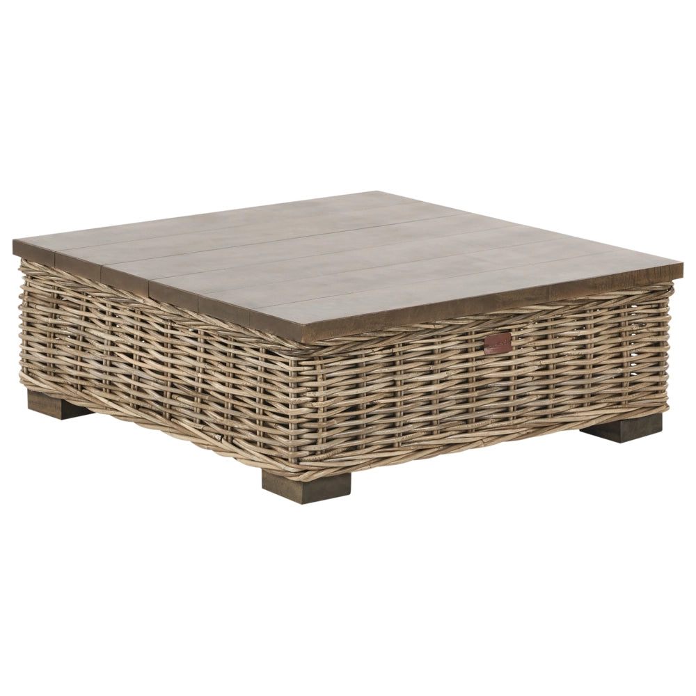 Set di conversazione da giardino grigio in rattan naturale divano da esterno con tavolino sinistro