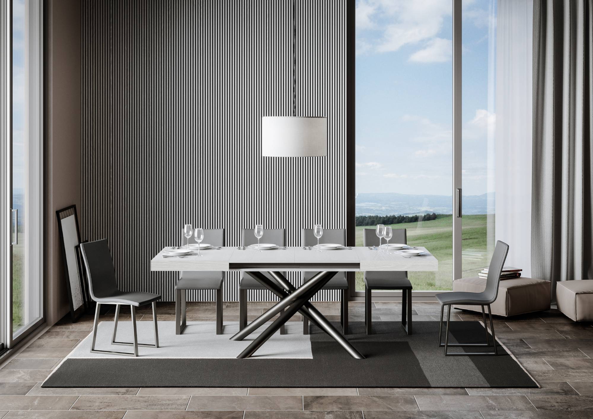 Tavolo Allungabile 120-224x90x77 cm Famas Bianco Frassino Telaio Antracite