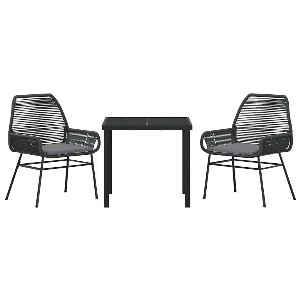Set da Pranzo per Giardino con cuscino 3 pcs Nero polyrattan 3380869