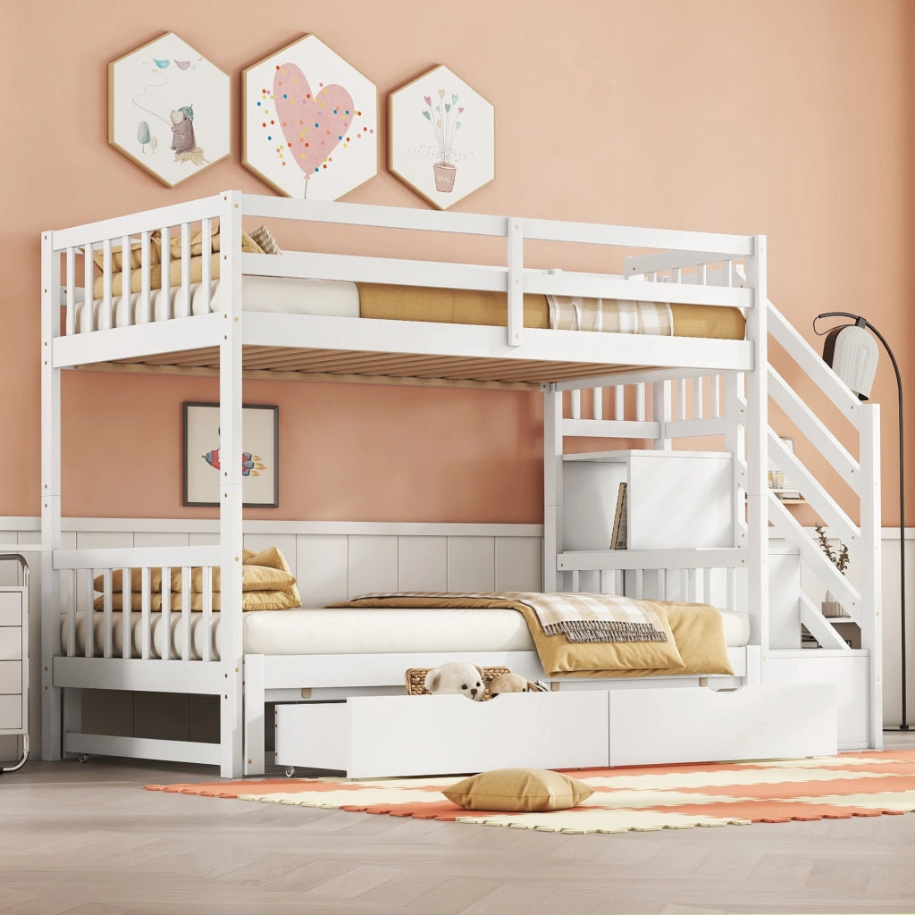 LETTO a castello 90x200 cm con letto estraibile, 2 cassetti, bianco
