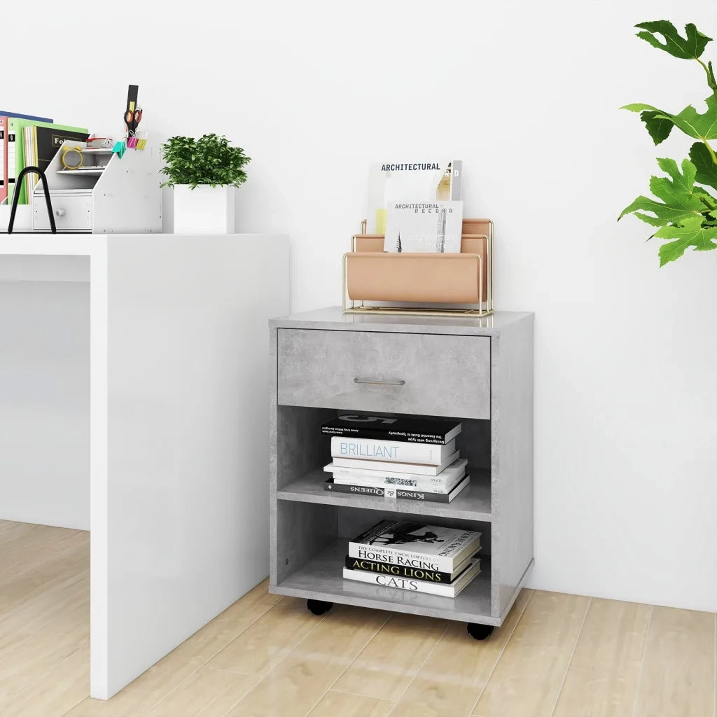 Mobiletto con Ruote Grigio Cemento 46x36x59cm Legno Multistrato 808471