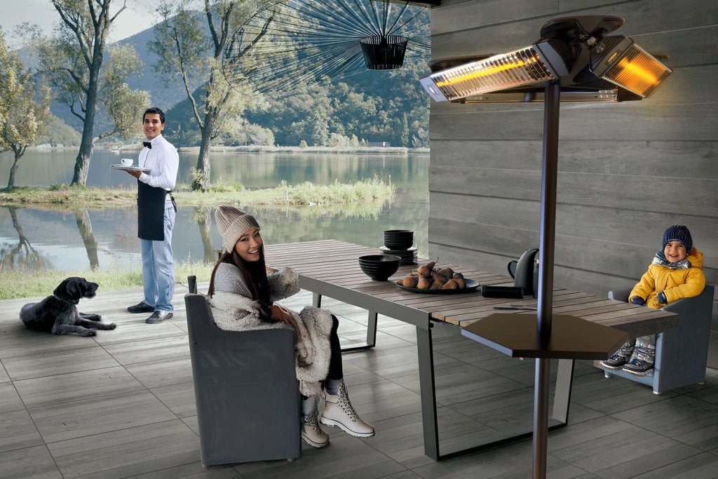 Stufa Elettrica Riscaldatore Infrarossi IP65 Girosole 3x1200W con Tavolino