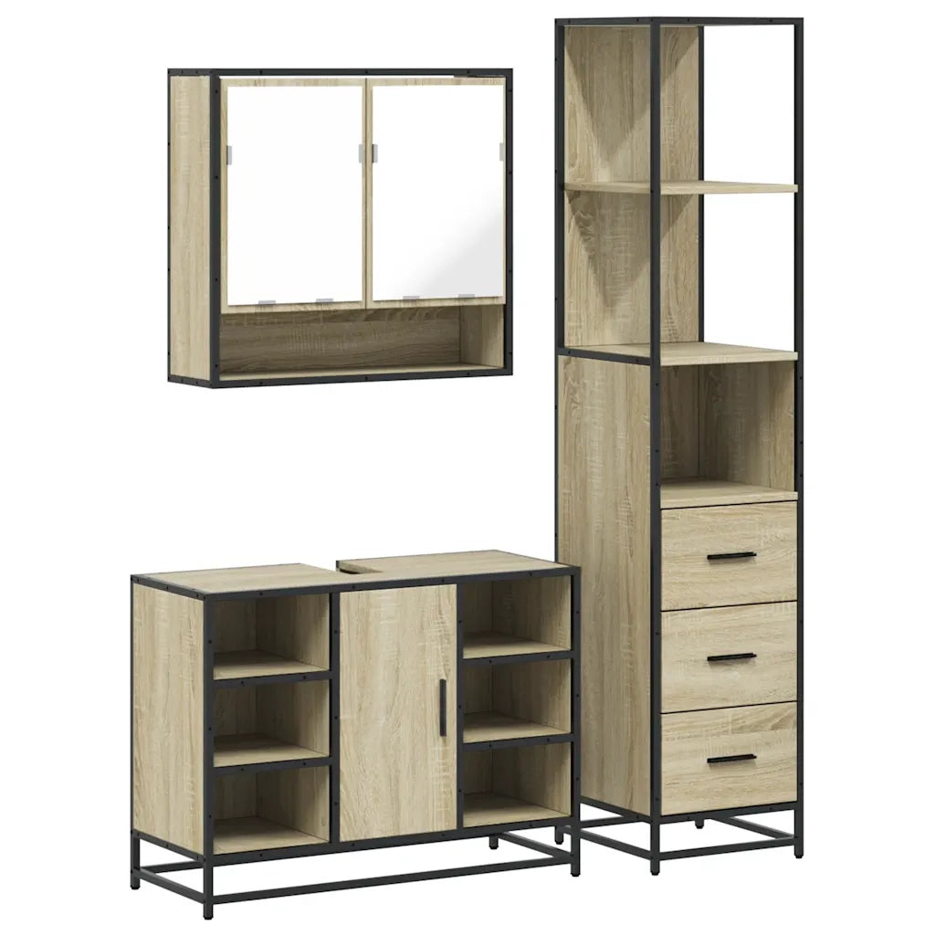 Set Mobili da Bagno 3 pz Rovere Sonoma in Legno Multistrato